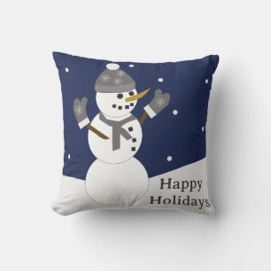 Happy Holidays Snowman with mittens Cushion