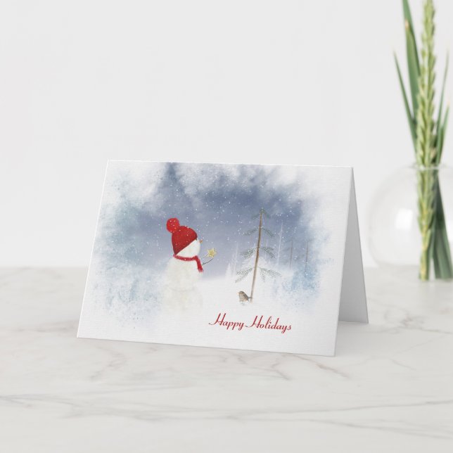 Happy Holidays snowman with star Holiday Card (Front)