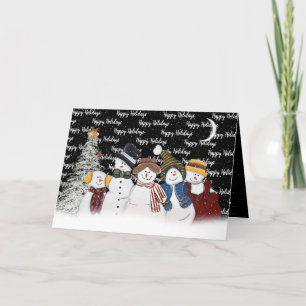 Happy Holidays Snowmen In Snowflakes Holiday Card
