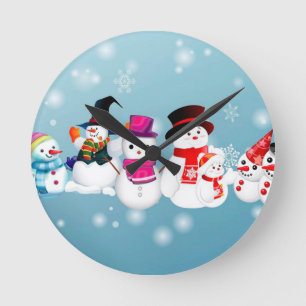Happy Holidays Snowmen Round Clock