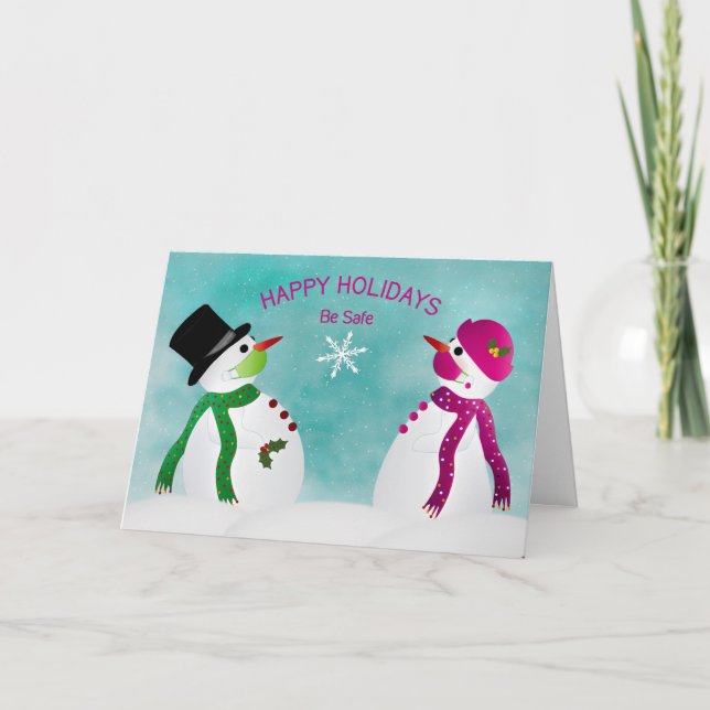 Happy Holidays, Snowmen Social Distancing Covid-19 Card (Front)