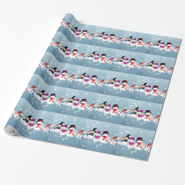 Happy Holidays Snowmen Wrapping Paper (Unrolled)