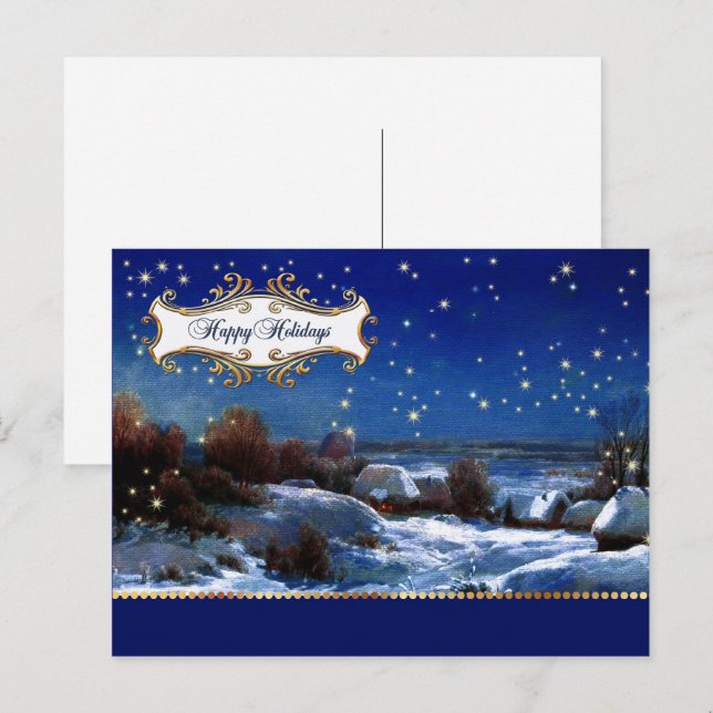 Happy Holidays. Snowy Village Painting Holiday Postcard (Front/Back)