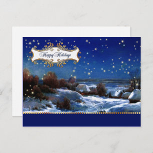Happy Holidays. Snowy Village Painting Holiday Postcard