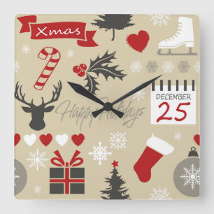 Happy Holidays Square Wall Clock