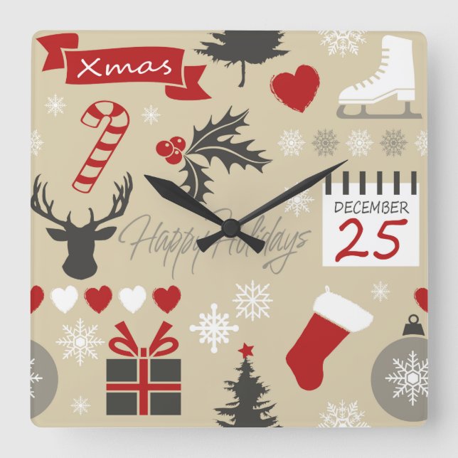 Happy Holidays Square Wall Clock (Front)