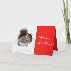 Happy Holidays   Squirrel in Snow Greeting Card