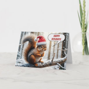 Happy Holidays Squirrel On Snowy Tree Branch Card