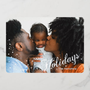 Happy Holidays Starry Sparkle Photo  Foil Holiday Card