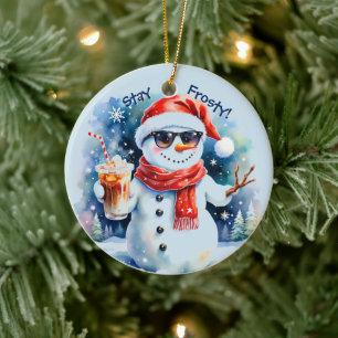 Happy Holidays Stay Frosty Snowman Christmas Ceramic Ornament