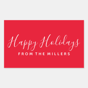 Happy Holidays Sticker Script Red Personalised