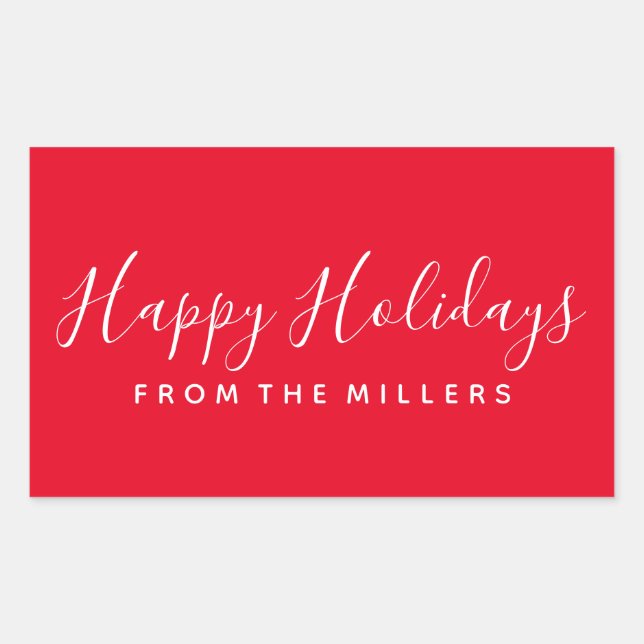 Happy Holidays Sticker Script Red Personalised (Front)