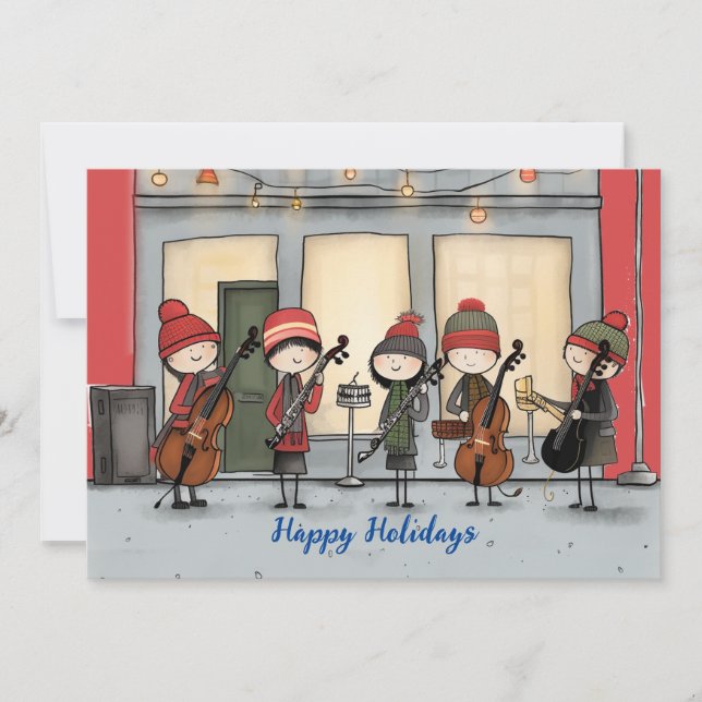 Happy Holidays Street Musicians Holiday Card (Front)