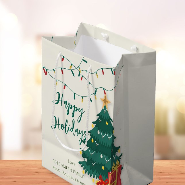 Happy Holidays String Lights Tree Cute Christmas Medium Gift Bag (Happy Holidays String Lights Tree Cute Christmas Medium Gift Bag)