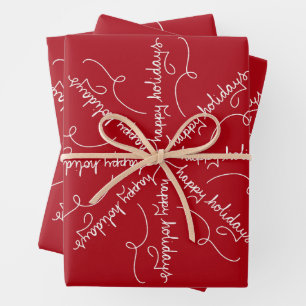 Happy Holidays Stylised Snowflake on Red Wrapping Paper Sheet