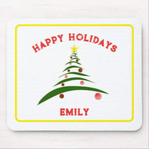 Happy Holidays Stylish Christmas Tree Mouse Pad