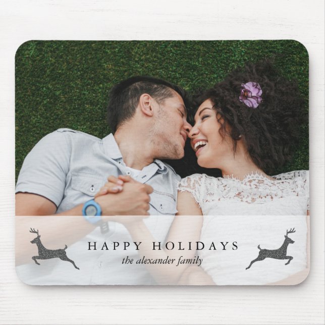 Happy Holidays Stylish Deer Photo Mousepad (Front)