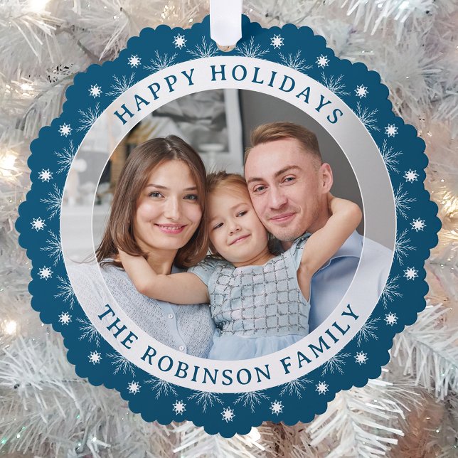 Happy Holidays Stylish Modern Elegant Photo Tree Decoration Card (Creator Uploaded)