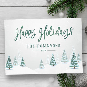 Happy Holidays Stylish Rustic Country Winter Trees Holiday Card