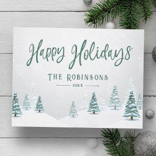Happy Holidays Stylish Rustic Country Winter Trees Holiday Postcard
