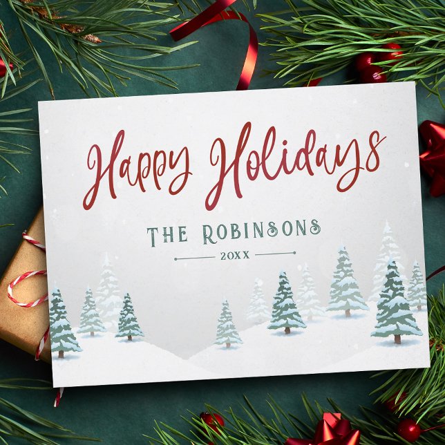 Happy Holidays Stylish Rustic Country Winter Trees Holiday Postcard (Creator Uploaded)
