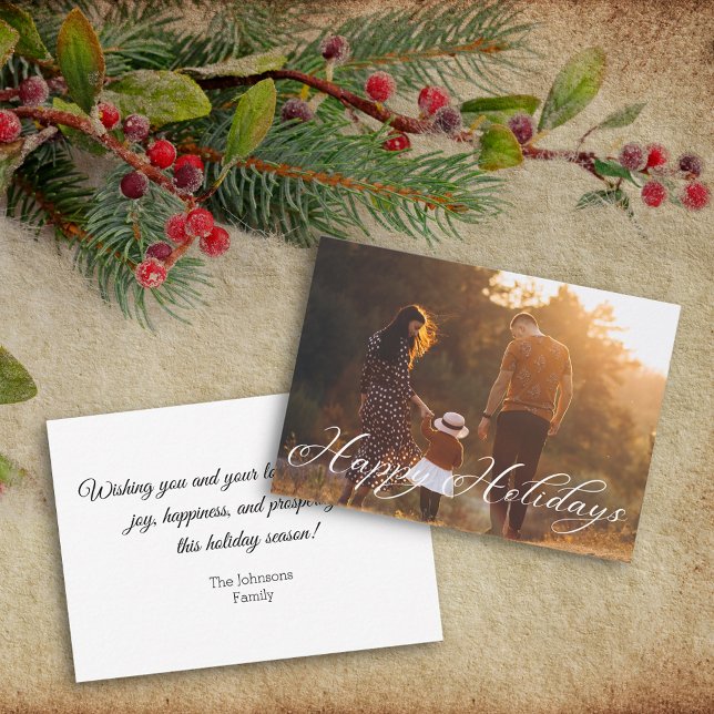 happy holidays stylish script family photo  card (Creator Uploaded)