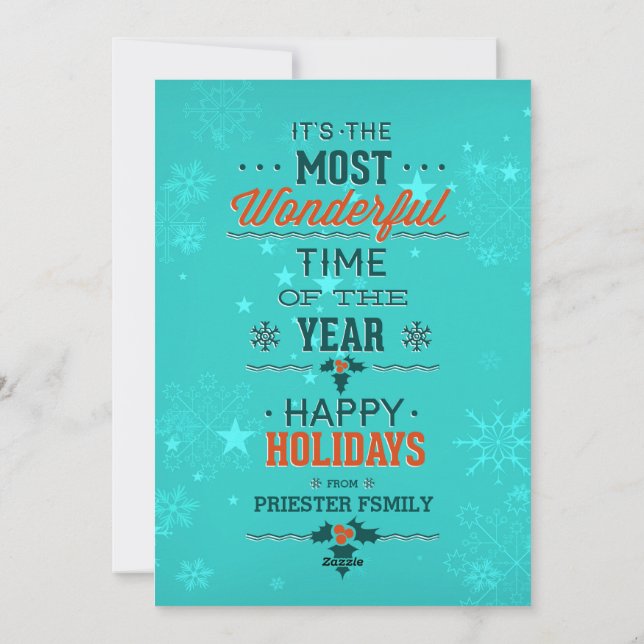 Happy Holidays Teal & Dark Green Text Design Holiday Card (Back)