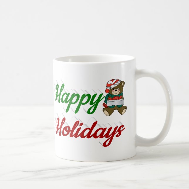 Happy Holidays Teddy Bear Christmas half script Coffee Mug (Right)