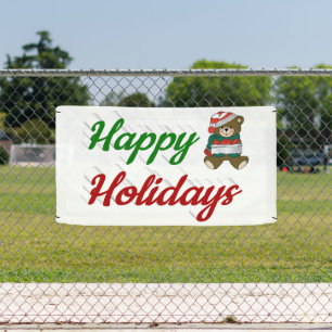 Happy Holidays Teddy Bear Christmas script Banner