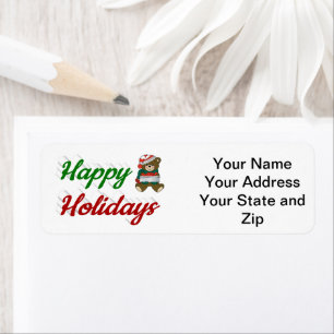 Happy Holidays Teddy Bear Christmas script Return Address Label