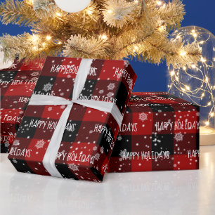 HAPPY HOLIDAYS Text On Plaid   Wrapping Paper