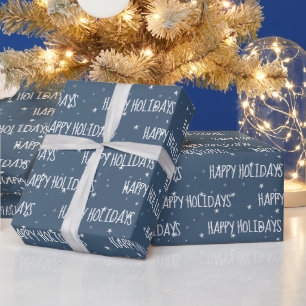 HAPPY HOLIDAYS Text On Stars Wrapping Paper