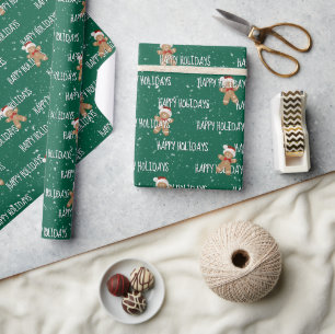 HAPPY HOLIDAYS Text With Gingerbread Men Wrapping Paper