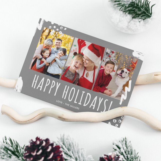 Happy Holidays Three Photo Family Christmas Holiday Card (Happy Holidays Three Photo Family Christmas Holiday Card)