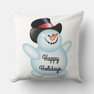 Happy Holidays Throw Pillow/Snowman Cushion