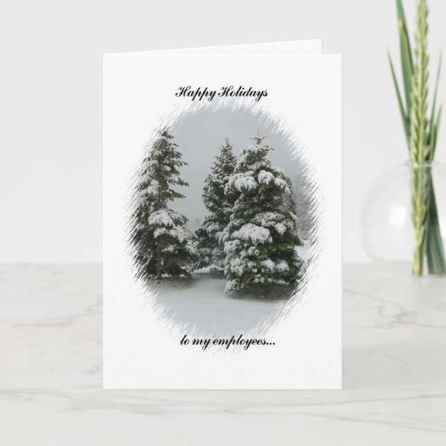 Happy Holidays to my Employees-Trees in the Snow Holiday Card (Front)