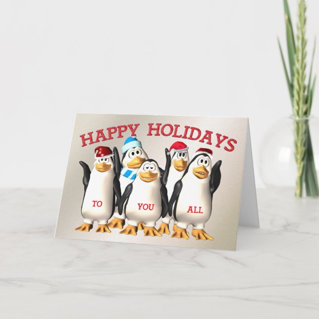 Happy Holidays to you all from the penguin gang Holiday Card (Front)