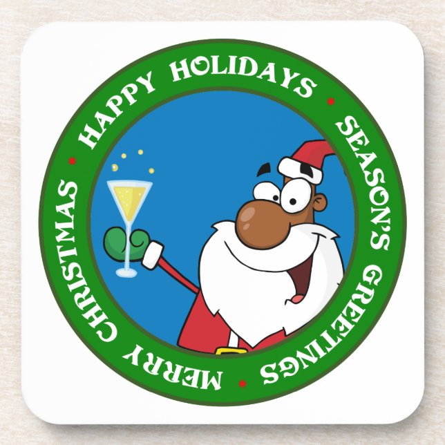 Happy Holidays Toast from Black Santa Coaster (Front)