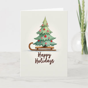 Happy Holidays Tree on Sled Card