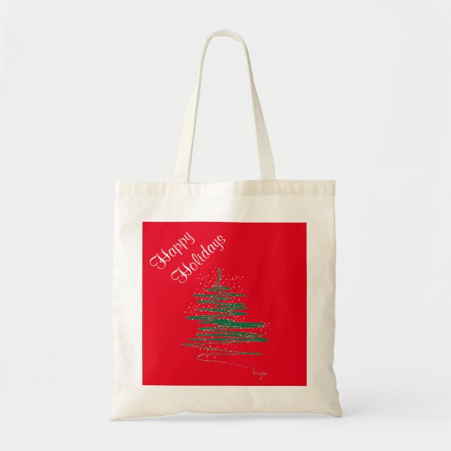 Happy Holidays Tree Snowflakes Tote Bag (Front)