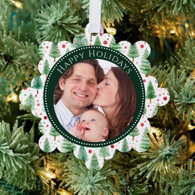 Happy Holidays Trees Family Photo  Tree Decoration Card (Insitu (Tree))