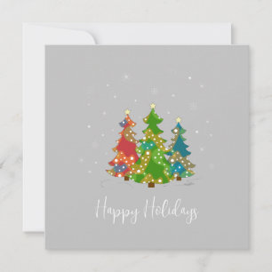 Happy Holidays Trees Snowflakes Modern Grey