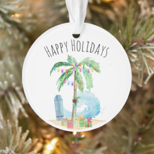 Happy Holidays Tropical Christmas Palm Tree Beach Ornament