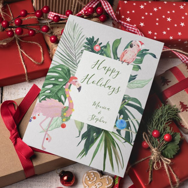 Happy Holidays Tropical Flamingo Postcard (Creator Uploaded)