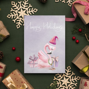 Happy Holidays Tropical Pretty Flamingo Pink Postcard