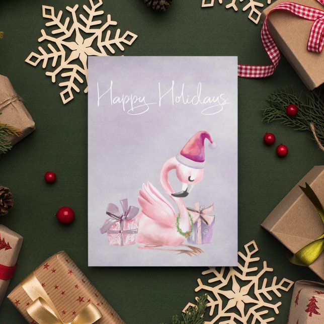 Happy Holidays Tropical Pretty Flamingo Pink Postcard (Creator Uploaded)