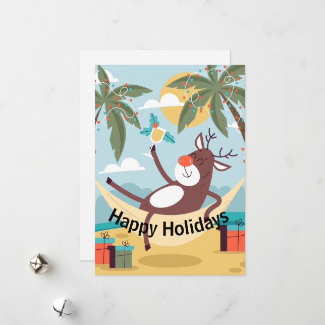 Happy Holidays Tropical Rudolph Holiday Card (Front/Back In Situ)