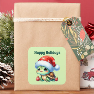 Happy Holidays turtle Christmas Square Sticker