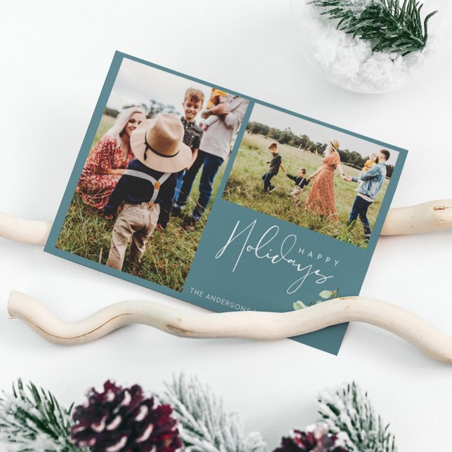 Happy Holidays Two Photo Family Christmas Holiday Card (Happy Holidays Two Photo Family Christmas Holiday Card)