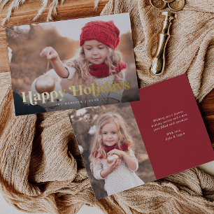 Happy Holidays Two Photo Gold Foil Holiday Card